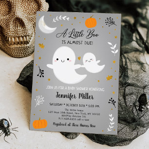 Little Boo Ghost Pumpkin Gold Baby shower Kaart