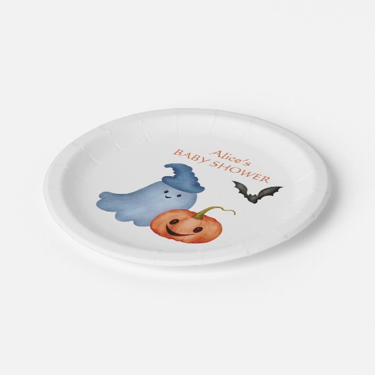 Little Boo Ghost Pumpkin Halloween Baby shower Papieren Bordje (Gekanteld)