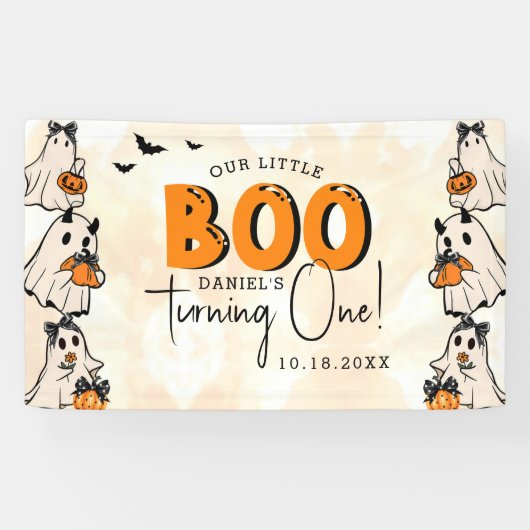 Little Boo Halloween 1e verjaardag Spandoek (Horizontaal)