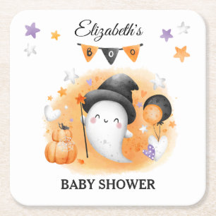 Little Boo Halloween Baby shower papier Onderzette Vierkante Kartonnen Onderzetter