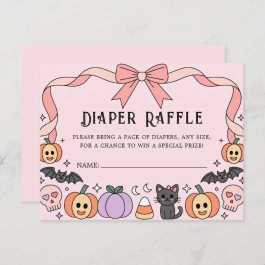 Little Boo Halloween Coquette Luier Raffle Informatiekaartje (Voorkant / Achterkant)