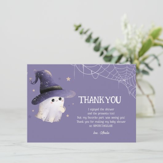Little Boo Halloween Ghost baby shower Bedankkaart (Staand voorkant)