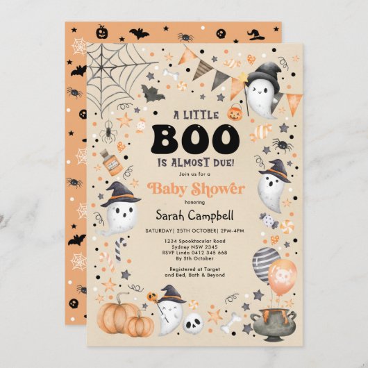 Little Boo Halloween Ghost Herfst Baby shower Kaart (Voorkant / Achterkant)
