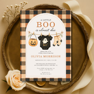 Little Boo Halloween Gingham Baby Shower Kaart