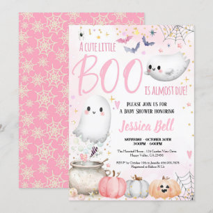 Little Boo Halloween Girl Baby shower Roze Kaart