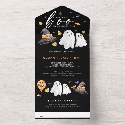 Little Boo Halloween Luier Raffle Zwart All In One Uitnodiging (Binnen)