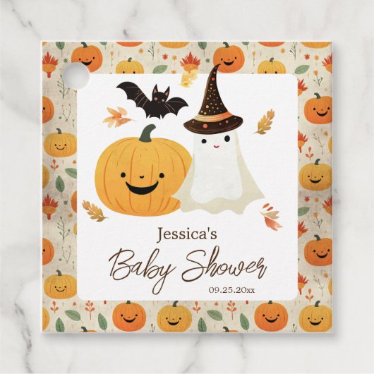 Little Boo Halloween Pattern Baby shower Bedankjes Labels (Voorkant)