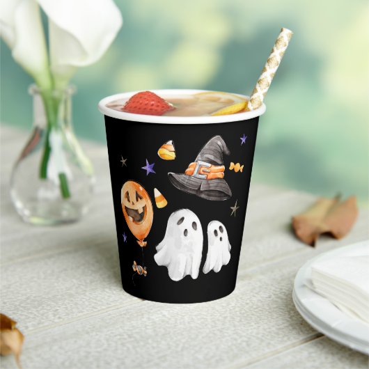 Little Boo Halloween Waterverf Zwart Papieren Bekers (Insitu)