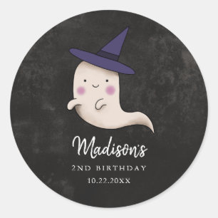 Little Boo Halloween Witch Ghost Birthday Party Ronde Sticker