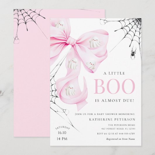Little Boo PINK Bow Baby shower Uitnodiging (Voorkant / Achterkant)