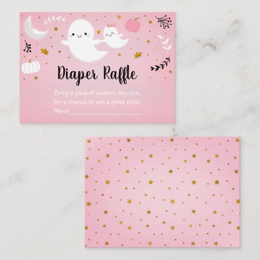 Little Boo Pink Ghost Baby shower Diaper Raffle Informatiekaartje (Voorkant / Achterkant)