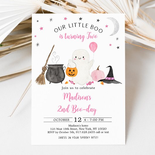 Little Boo Pink Ghost Halloween 2e Verjaardag Kaart
