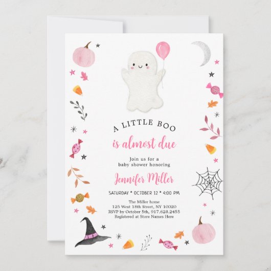 Little Boo Pink Ghost Halloween Baby shower Kaart (Voorkant)