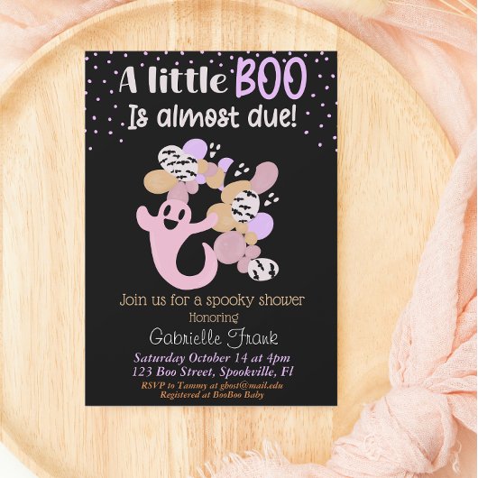 Little Boo Pink Girl Ghost Baby shower Invitation Kaart