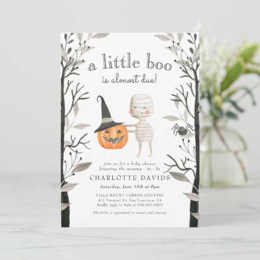 Little Boo Pumpkin Spooky  Halloween Baby Feest Kaart (Staand voorkant)
