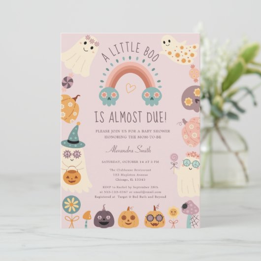 Little Boo Retro Groovy Halloween Baby shower Kaart (Staand voorkant)