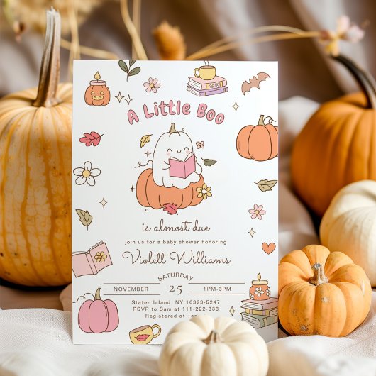 Little Boo Retro Roze Herfst Baby shower Kaart