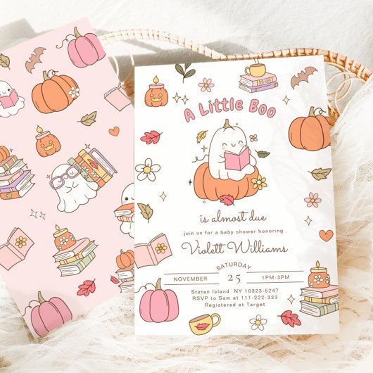 Little Boo Retro Roze Herfst Baby shower Kaart