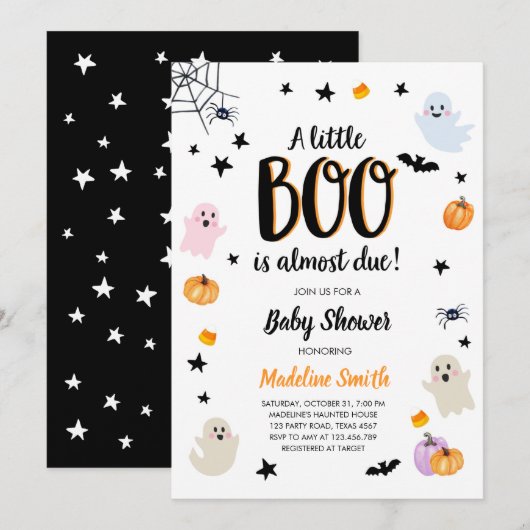 Little Boo Schattige Halloween Schattige Ghost Bab Kaart (Voorkant / Achterkant)