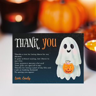 Little boo spookpompoen Halloween baby shower Bedankkaart