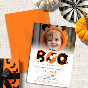 Little Boo wordt twee foto Halloween verjaardag Kaart