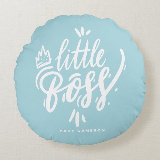 Little Boss Quote Moderne kalligrafie Aqua Blue Rond Kussen (Voorkant)