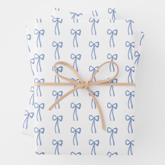 Little Bow Blue Coquette Douche Gift Wrap Inpakpapier Vel (In situ)