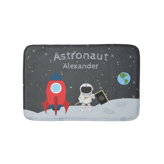 Little Boy Astronaut on Moon, First Name Space Badmat (Voorkant)