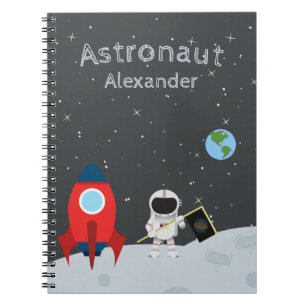 Little Boy Astronaut on Moon, First Name Space Notitieboek