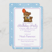 Little Boy Birthday Party Invitation Teddy Bear 1 Kaart (Voorkant / Achterkant)