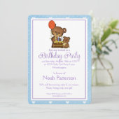 Little Boy Birthday Party Invitation Teddy Bear 1 Kaart (Staand voorkant)