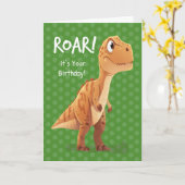 Little Boy Birthday T Rex Roar with Polka Dots Kaart (Gele Bloem)