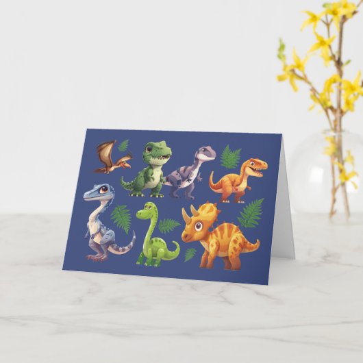 Little Boy Birthday Variety of Dinosaurs on Blue Kaart (Gele Bloem)