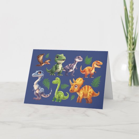 Little Boy Birthday Variety of Dinosaurs on Blue Kaart (Voorkant)