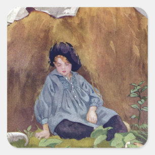 Little Boy Blue Slapen Onder de hooiwagen Vierkante Sticker