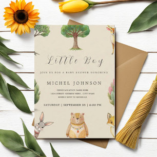 Little Boy Boho Woodland Animals Baby shower Kaart