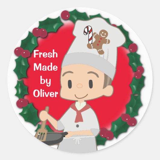 Little Boy Chef Christmas Ronde Sticker (Voorkant)