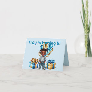 Little Boy Dark Skin Braids Verjaardagsuitnodiging