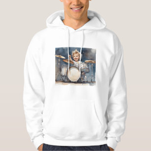 Little Boy Drummer Waterverf Illustratie Kunstwerk Hoodie
