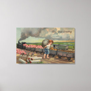 Little Boy Dumping Money in Train Canvas Afdruk