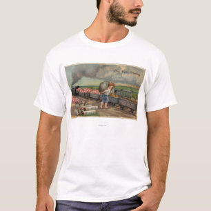 Little Boy Dumping Money in Train T-shirt