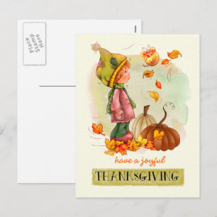 Little Boy en Vlinder Thanksgiving Feestdagenkaart