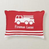Little Boy Fire Truck met Name Red en White Accent Kussen (Achterkant)