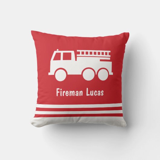 Little Boy Fire Truck met Name Red en White Kussen (Voorkant)