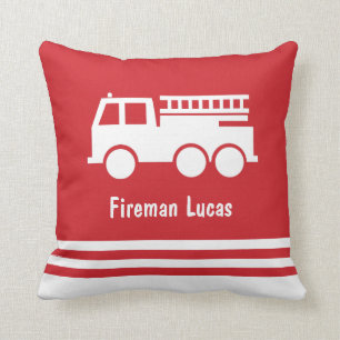 Little Boy Fire Truck met Name Red en White Kussen