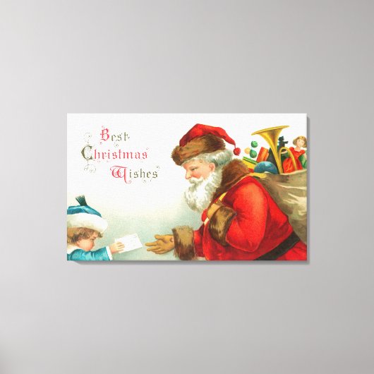 Little Boy Giving Santa a Letter Canvas Afdruk (Voorkant)