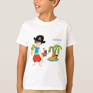 Little Boy Pirate met Treasure and Parrot T-shirt