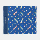 Little Boy Racing Car Waterverf Pattern on Blue Fleece Deken (Voorkant (Horizontaal))