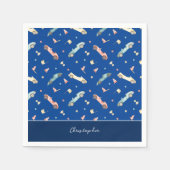 Little Boy Racing Car Waterverf Pattern on Blue Servet (Voorkant)