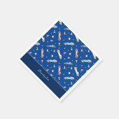 Little Boy Racing Car Waterverf Pattern on Blue Servet (Hoek)